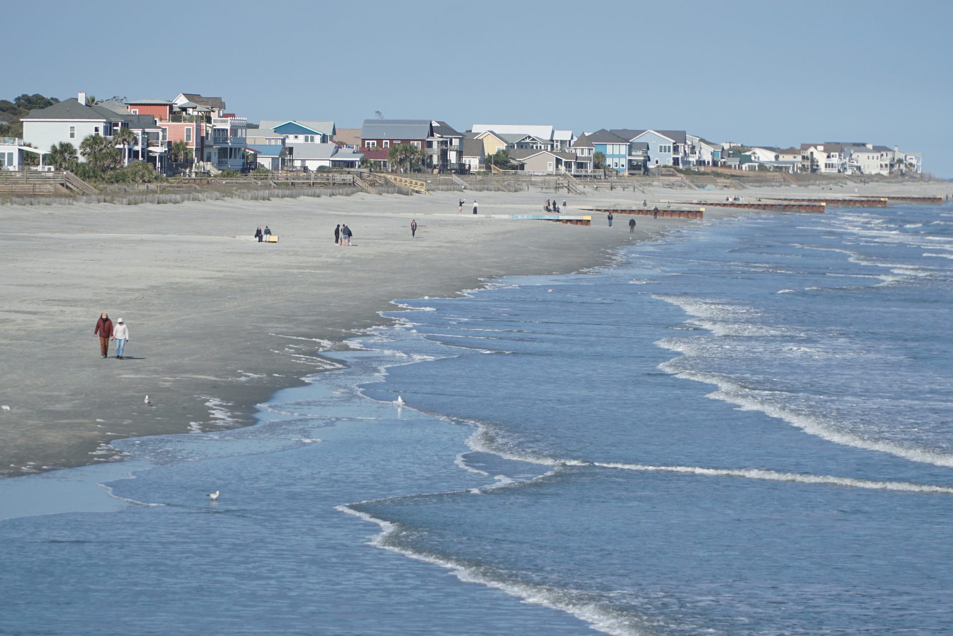 Colorful beach houses along the Folly Beach shoreline, South Carolina