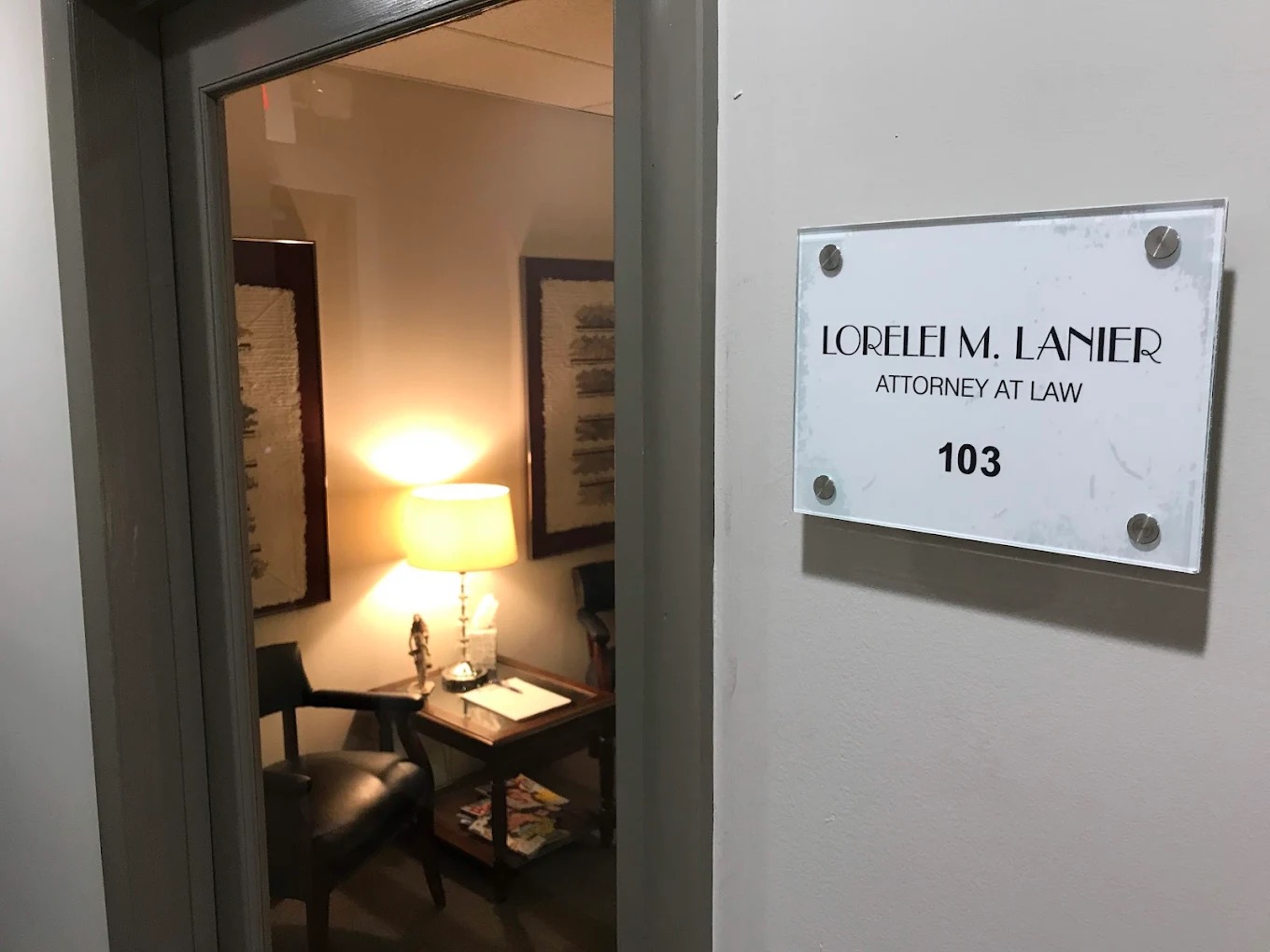 Lorelei M. Lanier, Attorney at Law — office door at Suite 103, Riverside Drive, Columbus, Ohio