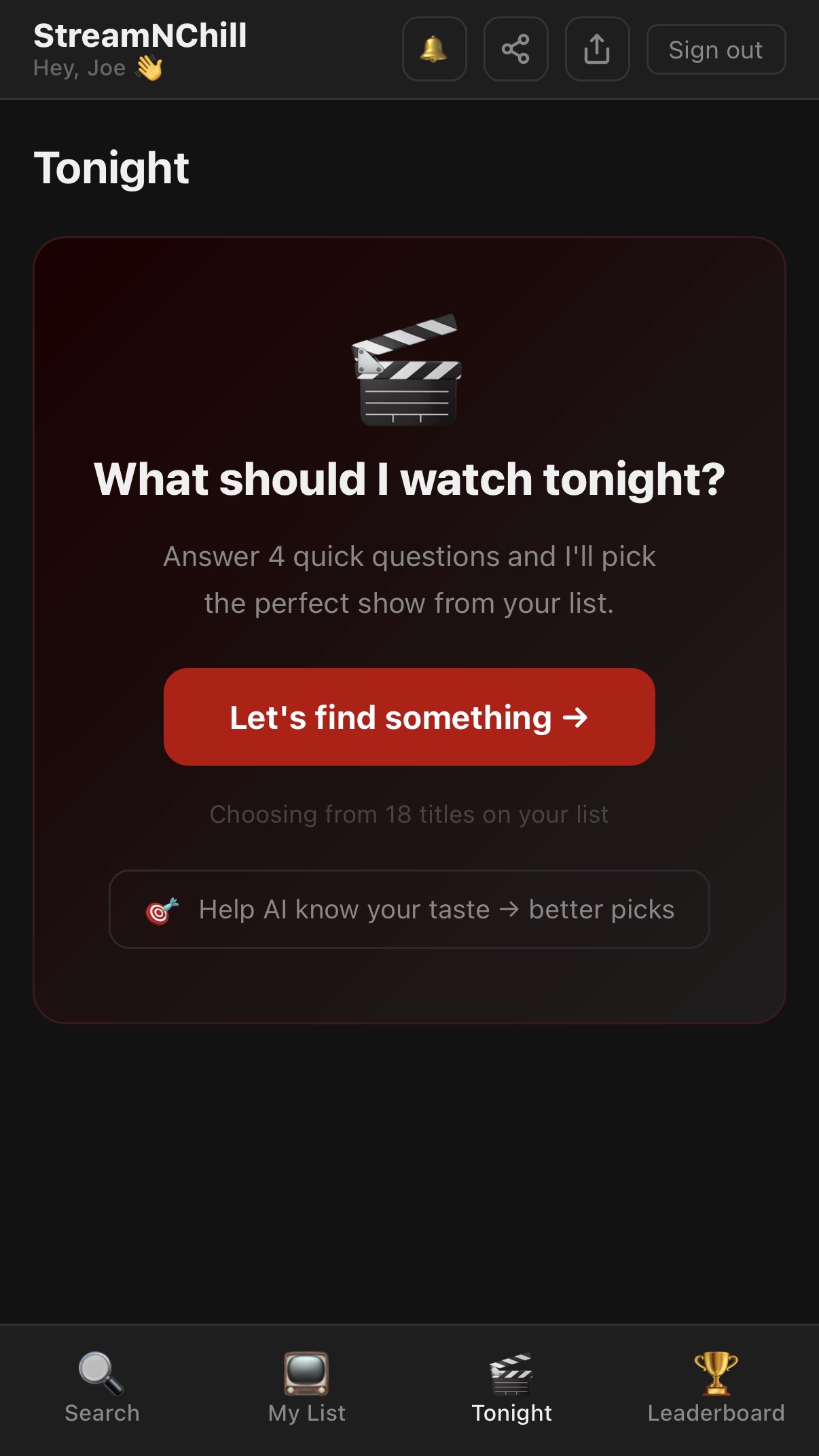 StreamNChill Tonight — AI-powered recommendation