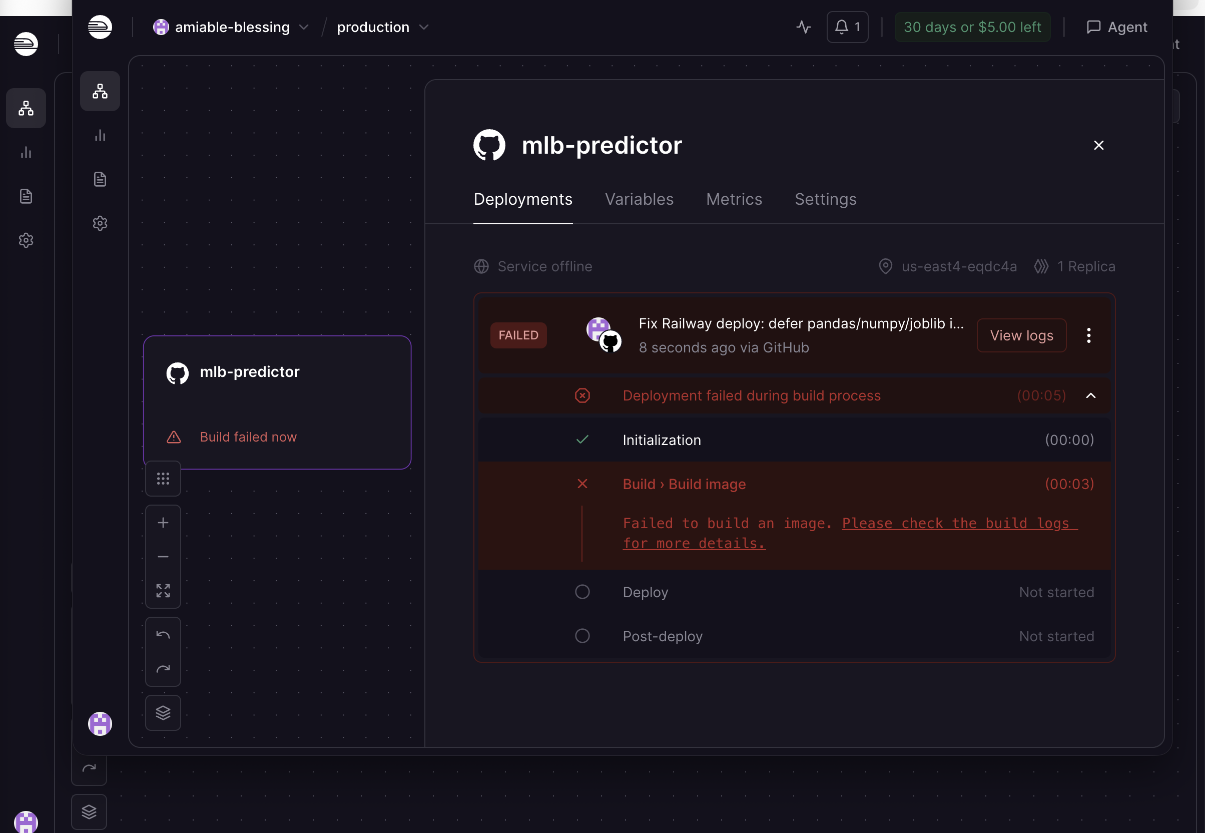 Railway deployment failed screen