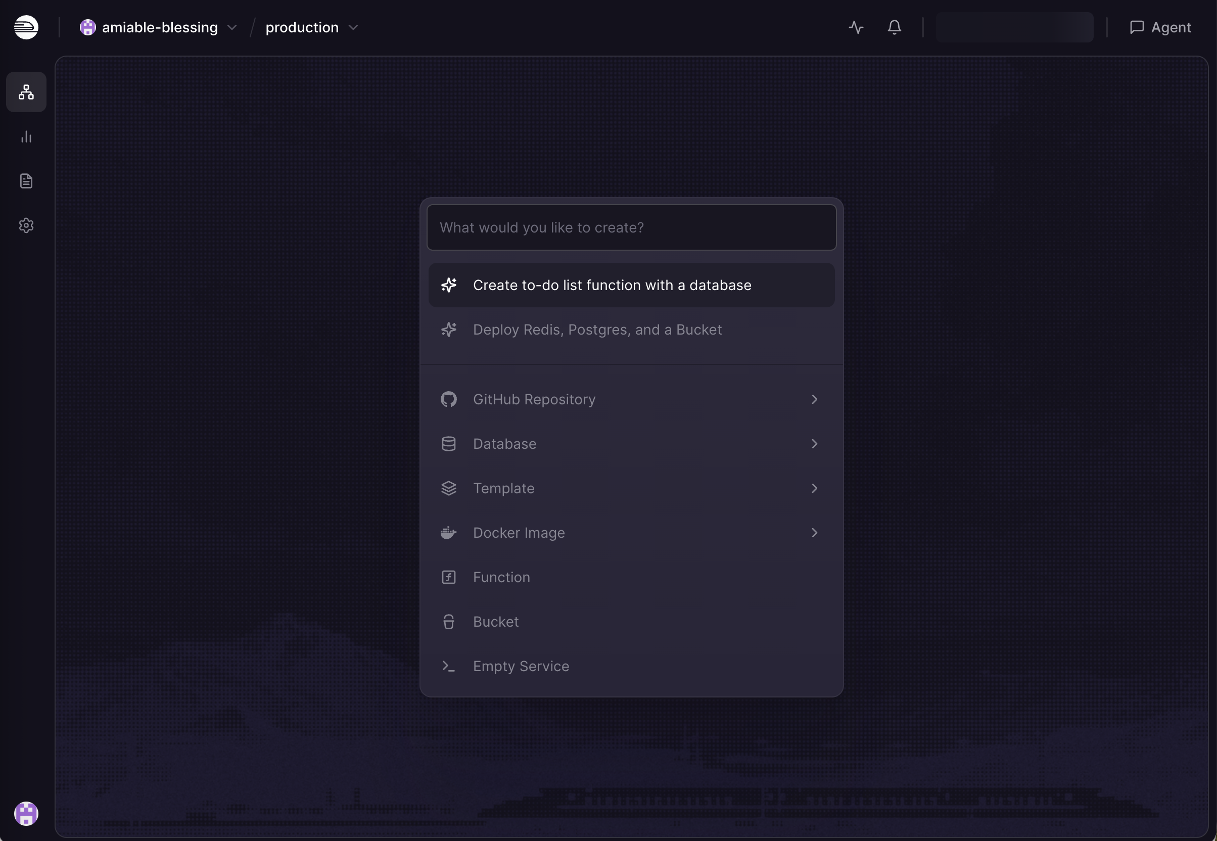 Railway new project setup screen